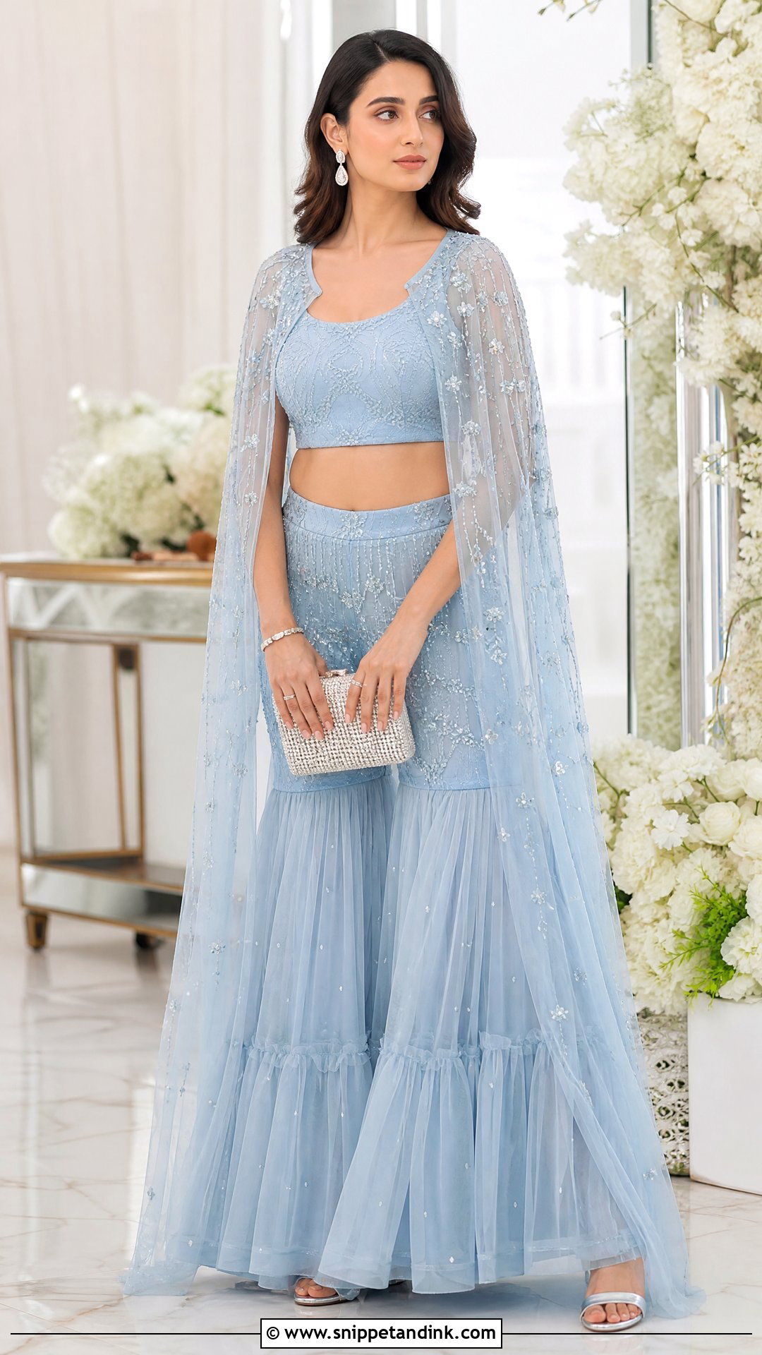 Sky Blue Cape Net Sharara - Snippet and Ink - 20 Net Sharara Ideas