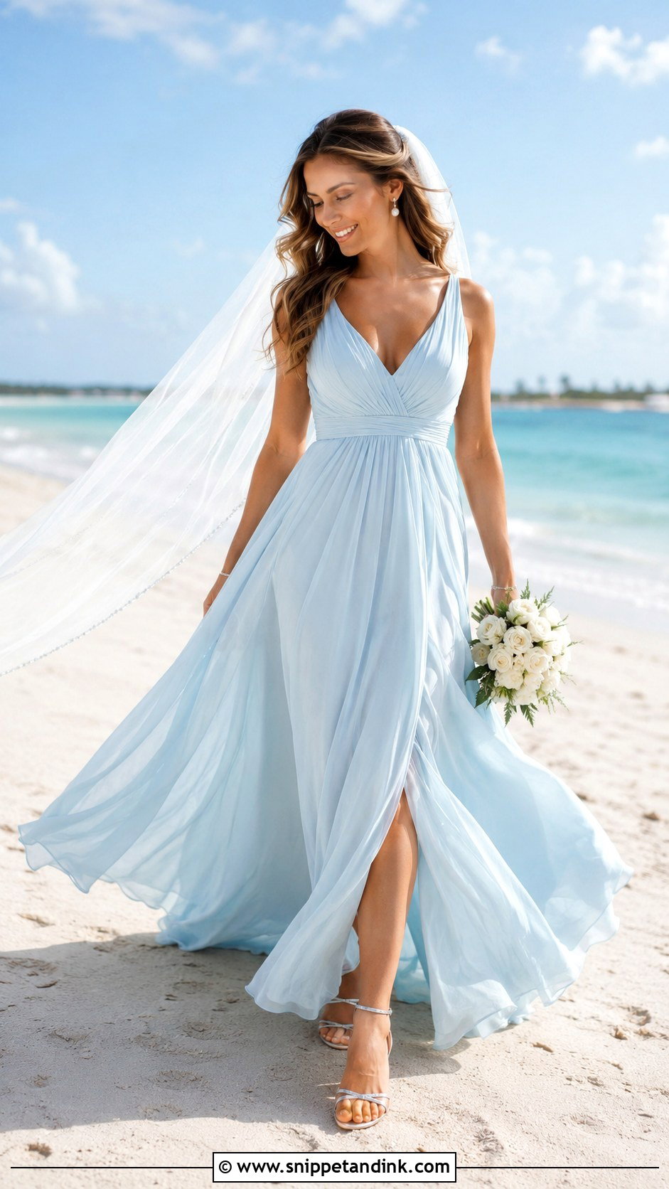 Sky Blue Chiffon Wedding Dress - Snippet and Ink - 25 Blue Wedding Gowns