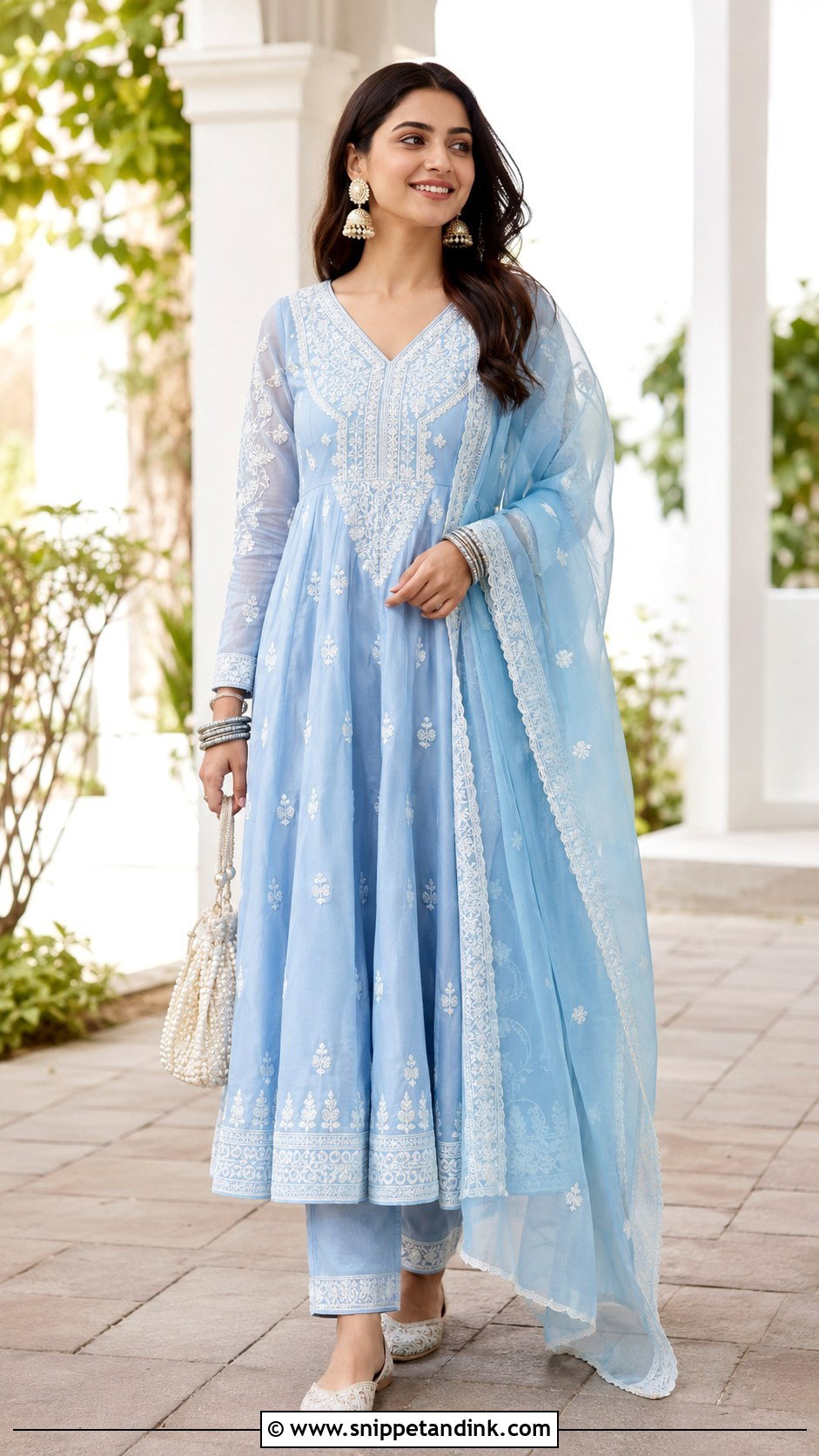 Sky Blue Chikankari Anarkali For Indian Wedding - Snippet and Ink - 20 Blue Indian Wedding Dress Ideas