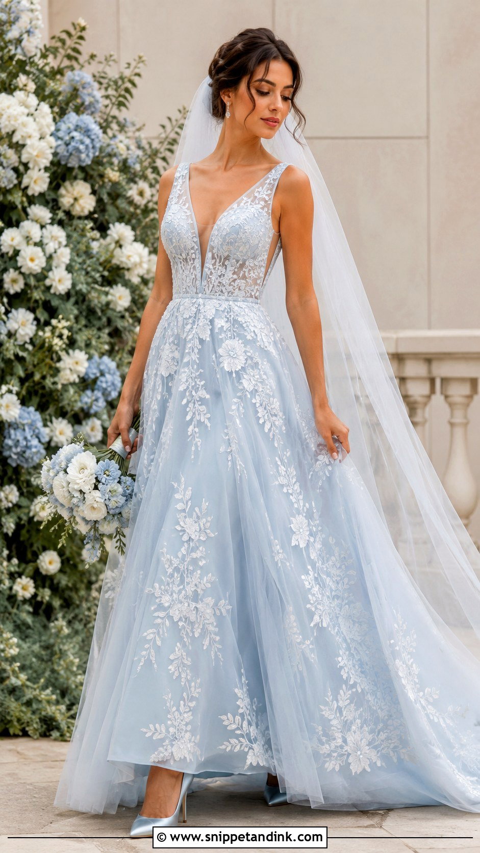 Sky Blue Embroidered Wedding Dress - Snippet and Ink - 25 Sky Blue Wedding Dress Ideas