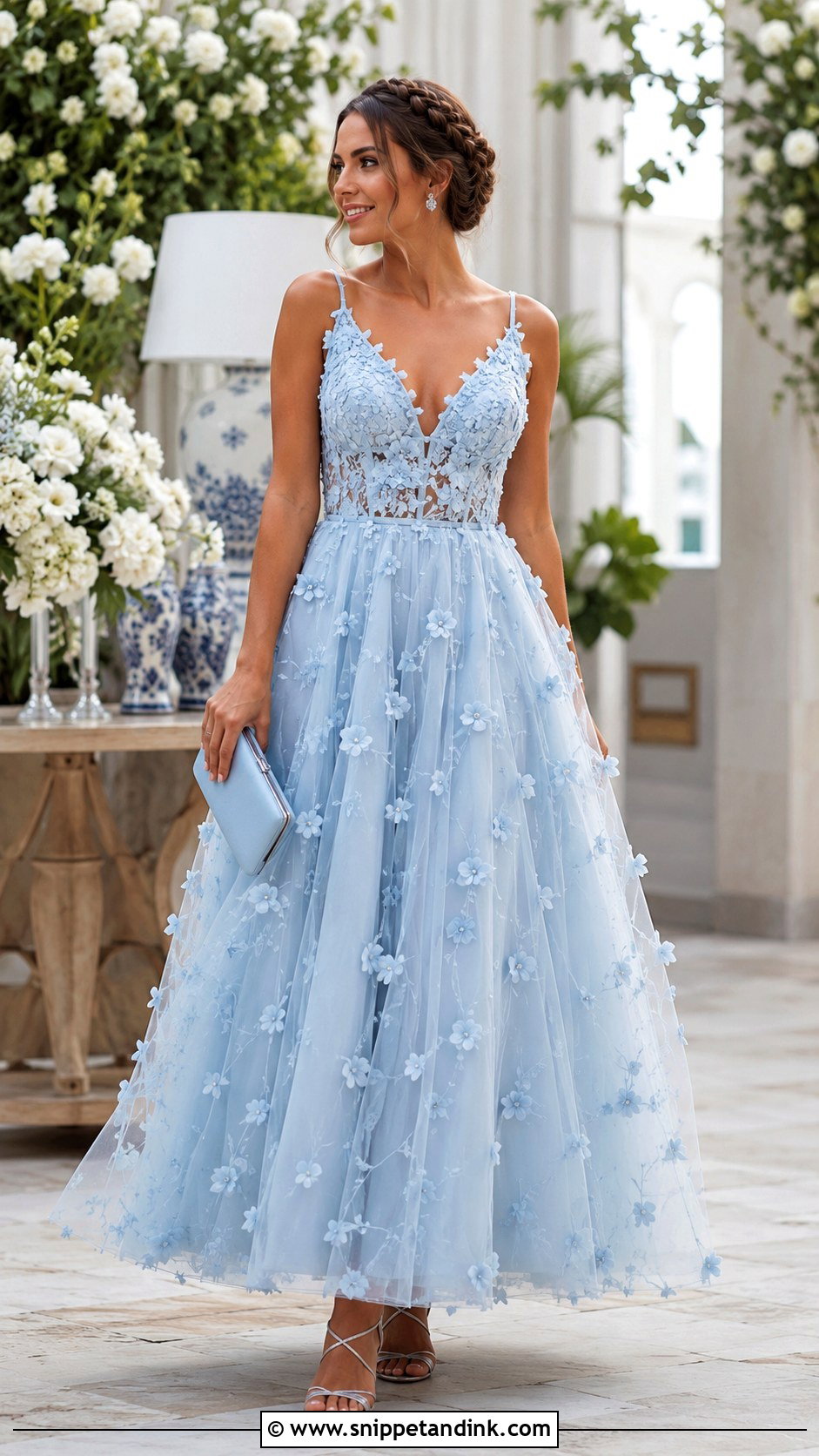 Sky Blue Floral Applique Ballgown - Snippet and Ink - 20 Blue Ballgown Ideas