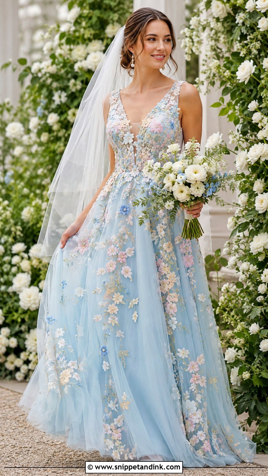 Sky Blue Floral Wedding Dress - Snippet and Ink - 25 Sky Blue Wedding Dress Ideas