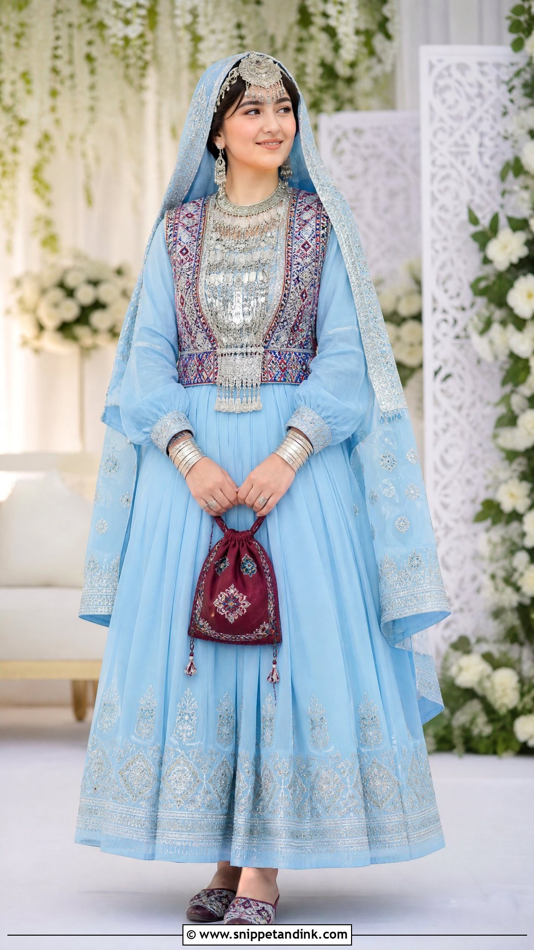 Sky Blue Hazaragi Afghan Wedding Dress - Snippet and Ink - 20 Traditional Afghan Wedding Dress Ideas