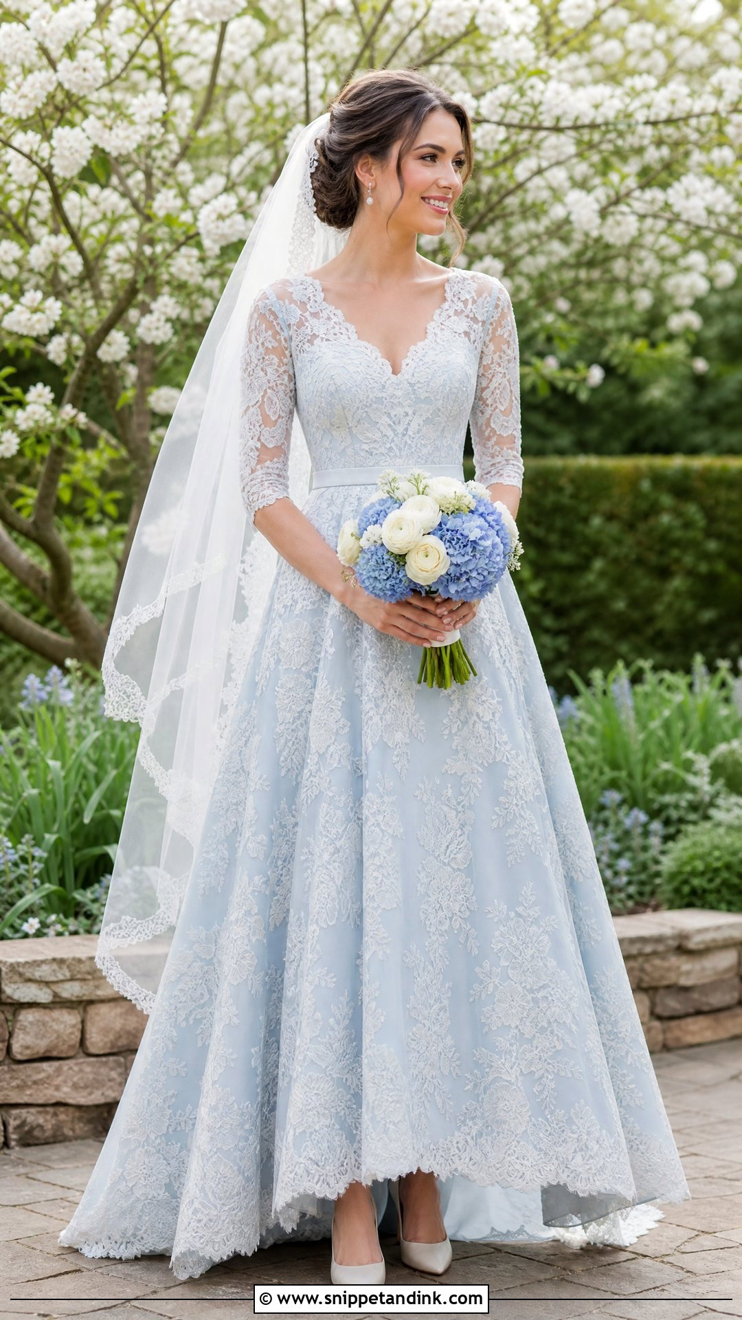 Sky Blue Lace A Line Bridal Dress - Snippet and Ink - 25 Blue Bridal Dress Ideas