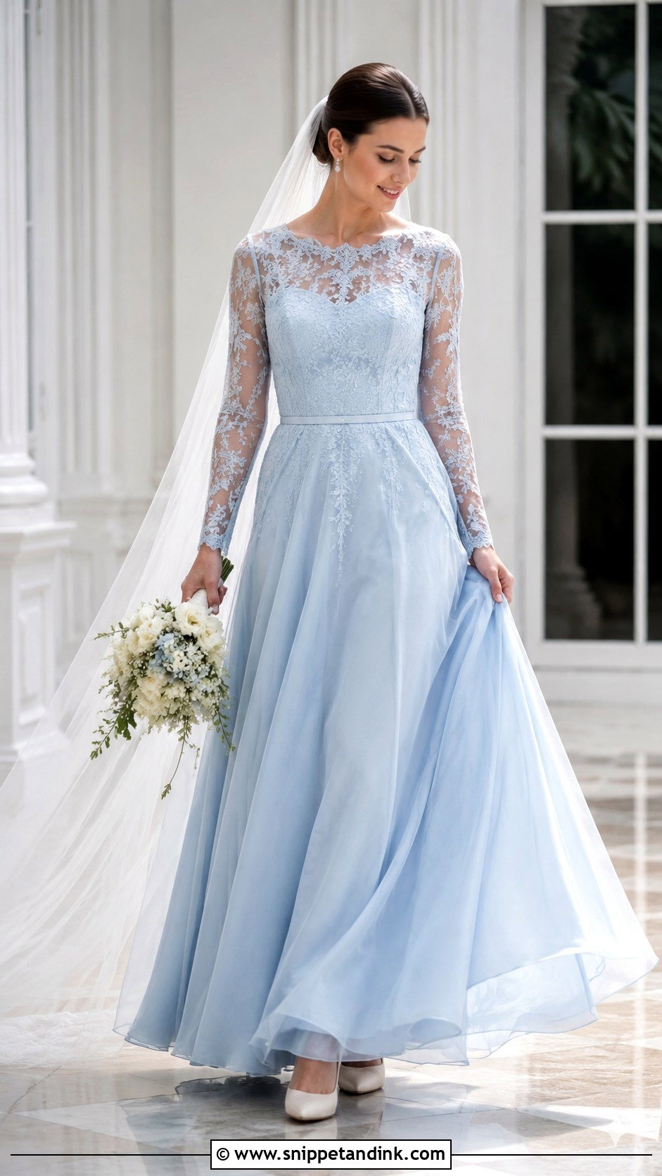 Sky Blue Long Sleeve Wedding Dress - Snippet and Ink - 25 Sky Blue Wedding Dress Ideas