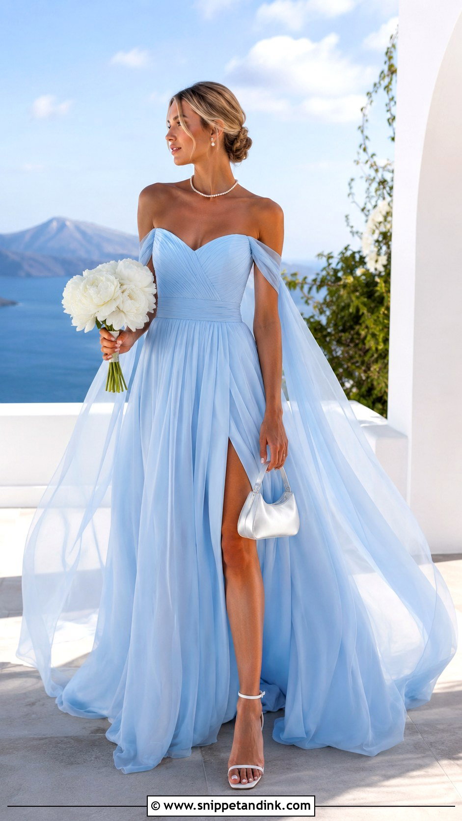 Sky Blue Off Shoulder Bridal Dress - Snippet and Ink - 20 Blue Bridal Ideas