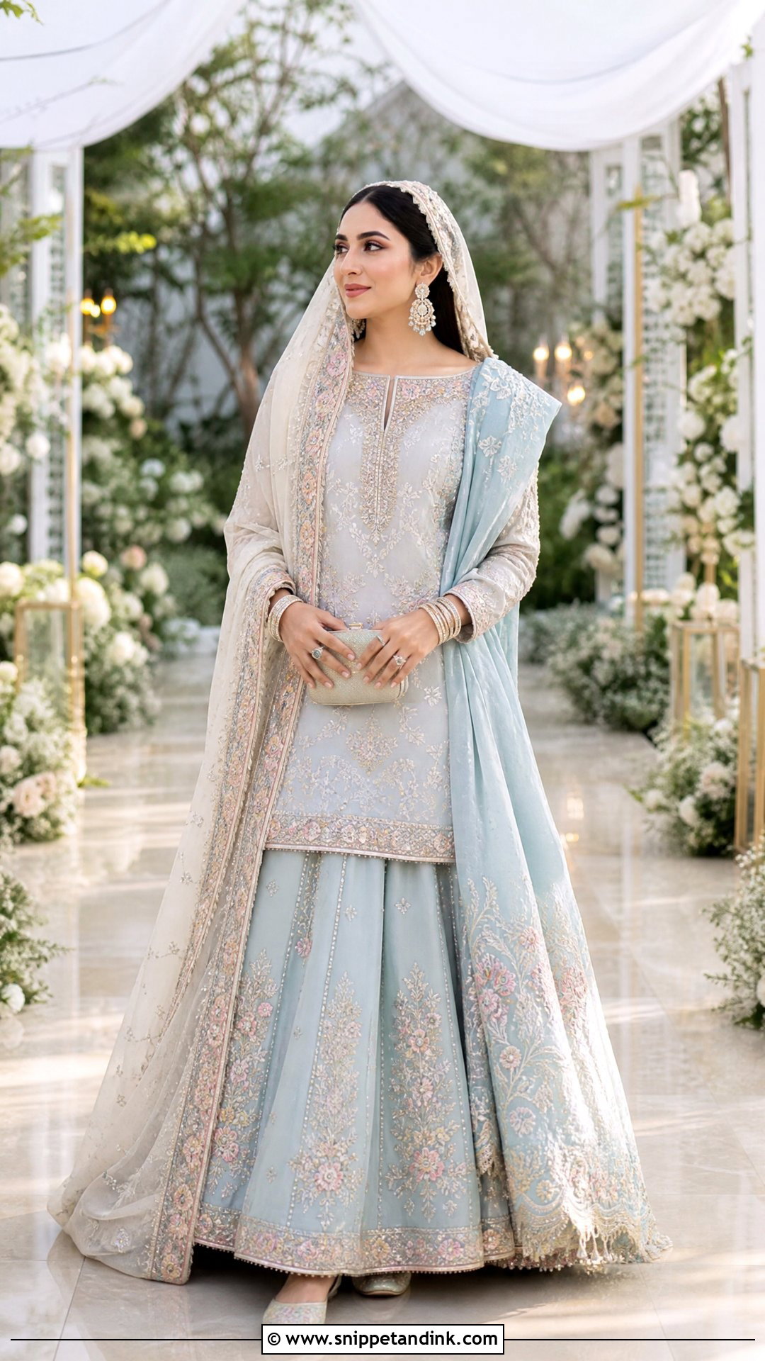Sky Blue Pastel Nikkah Lehenga - Snippet and Ink - 20 Pastel Nikkah Outfit Ideas