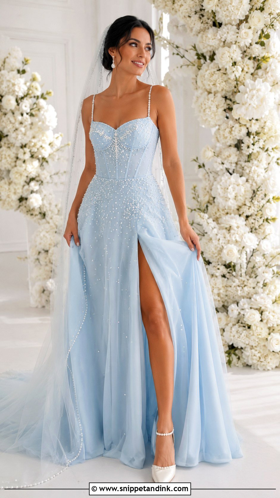 Sky Blue Wedding Dress With Pearls - Snippet and Ink - 25 Sky Blue Wedding Dress Ideas