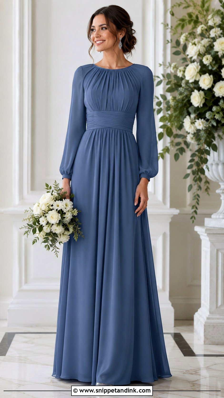 Slate Blue Long Sleeve Wedding Entourage Gown - Snippet and Ink - 20 Wedding Entourage Gowns