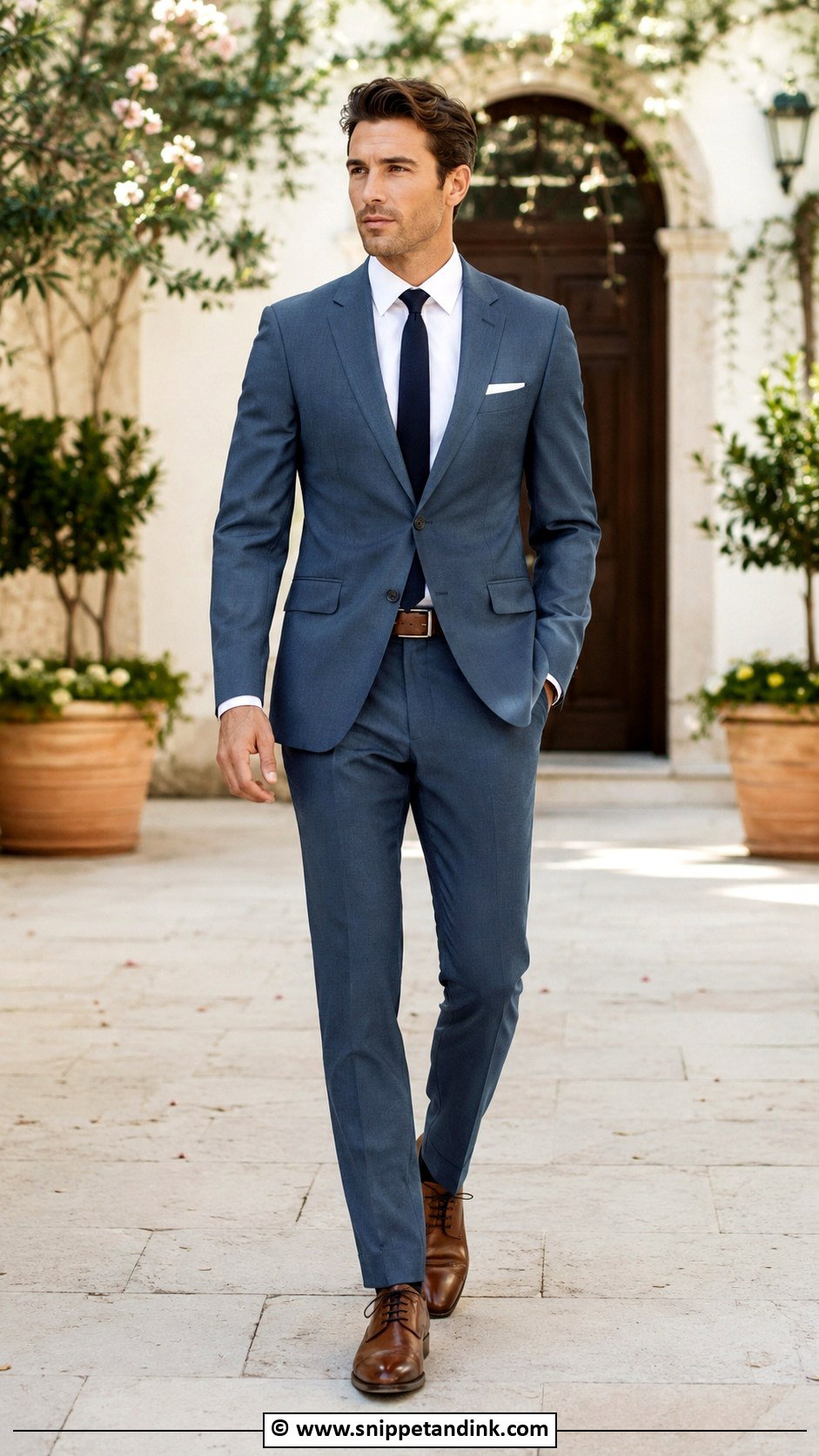 Slate Blue Suit With Brown Shoes - Snippet and Ink - 30 Blue Suit Wedding Ideas