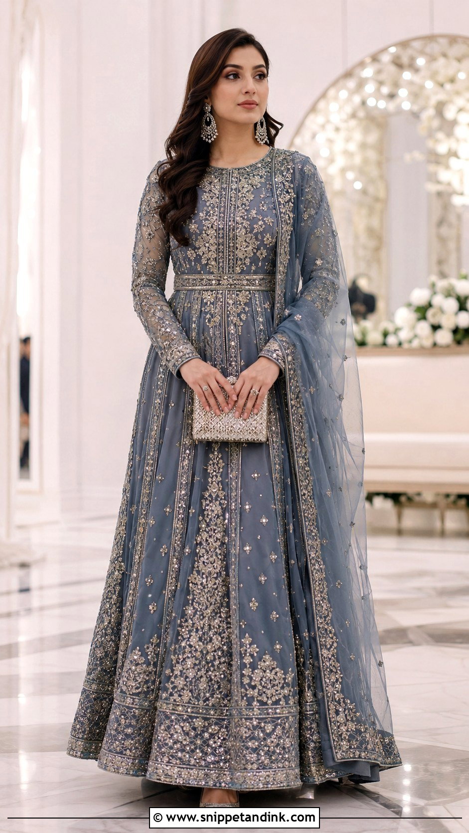 Slate Blue Walima Anarkali - Snippet and Ink - 20 Blue Walima Dress Ideas
