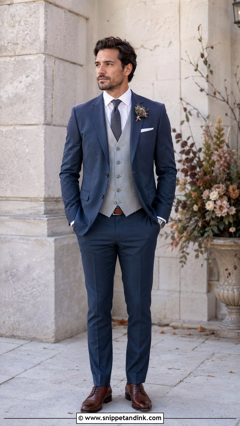 Slate Blue Wedding Suit With Gray Waistcoat - Snippet and Ink - 20 Blue Suits Wedding