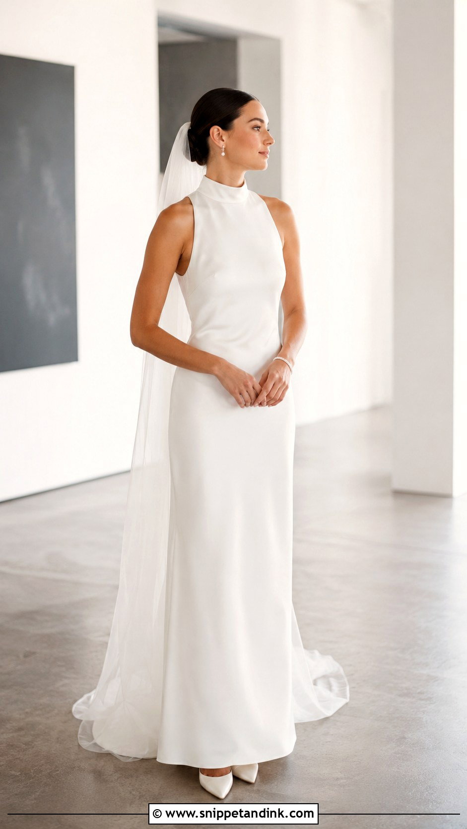 Sleek Chignon For High Neck Wedding Dress - Snippet and Ink - 20 High Neck Wedding Dress Hairstyle Ideas