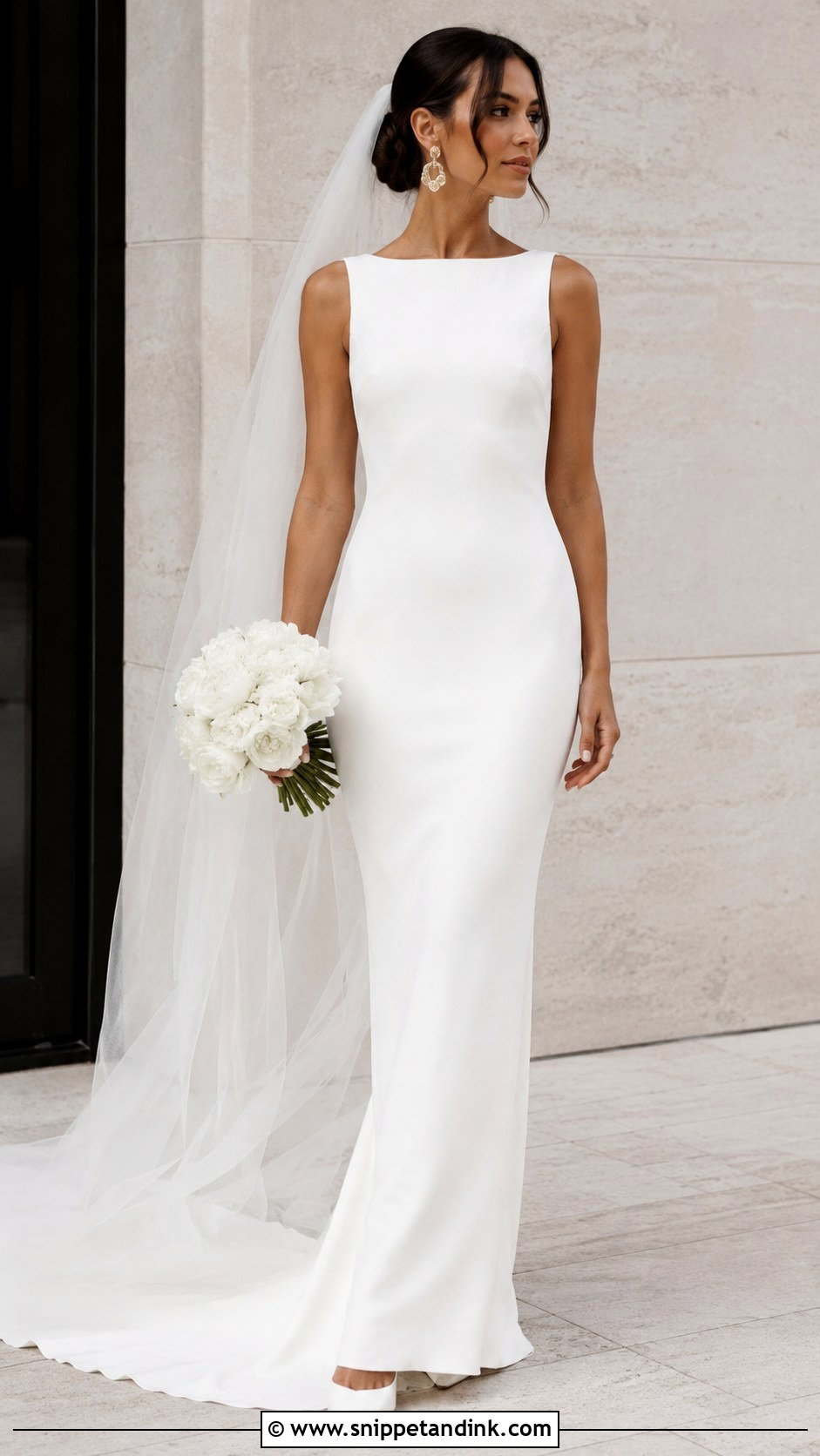 Sleeveless Crepe Sheath Wedding Dress - Snippet and Ink - 30 Sleeveless Wedding Dress Ideas