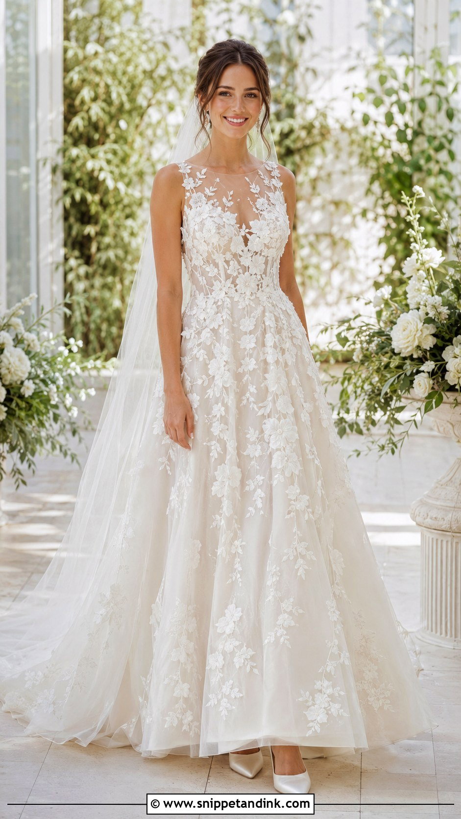 Sleeveless Floral Applique Wedding Dress - Snippet and Ink - 20 Sleeveless Wedding Dresses
