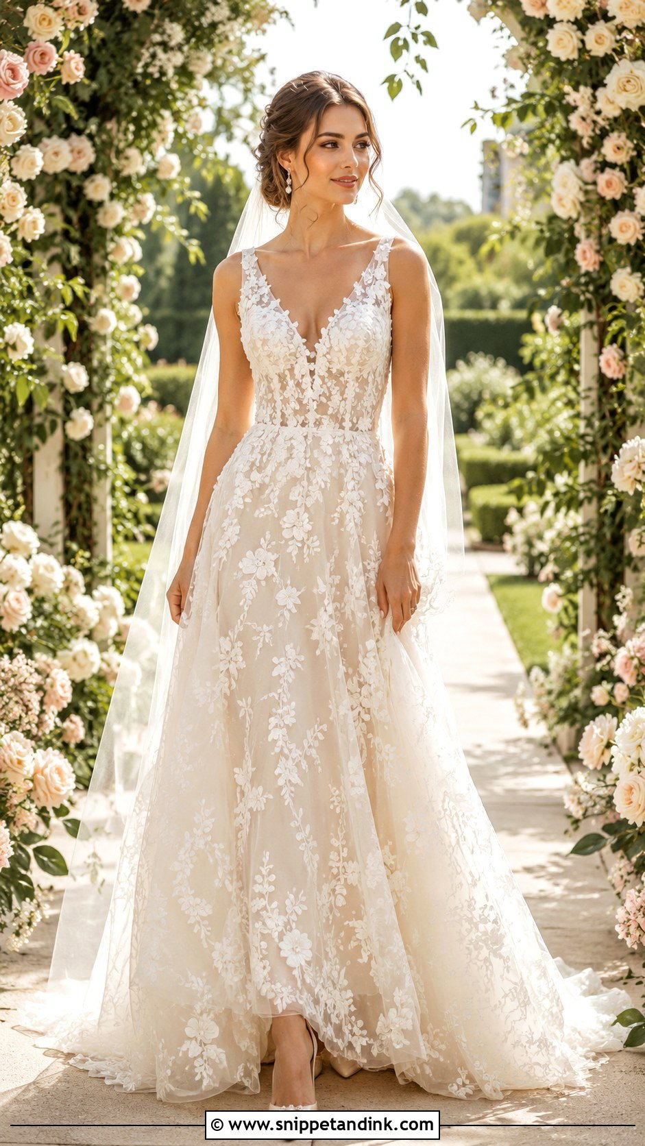 Sleeveless Floral Applique Wedding Dress - Snippet and Ink - 30 Sleeveless Wedding Dress Ideas