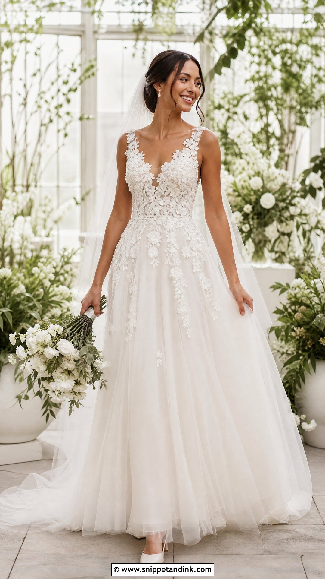 Sleeveless Floral Applique Wedding Gown - Snippet and Ink - 20 Sleeveless Wedding Gown Ideas