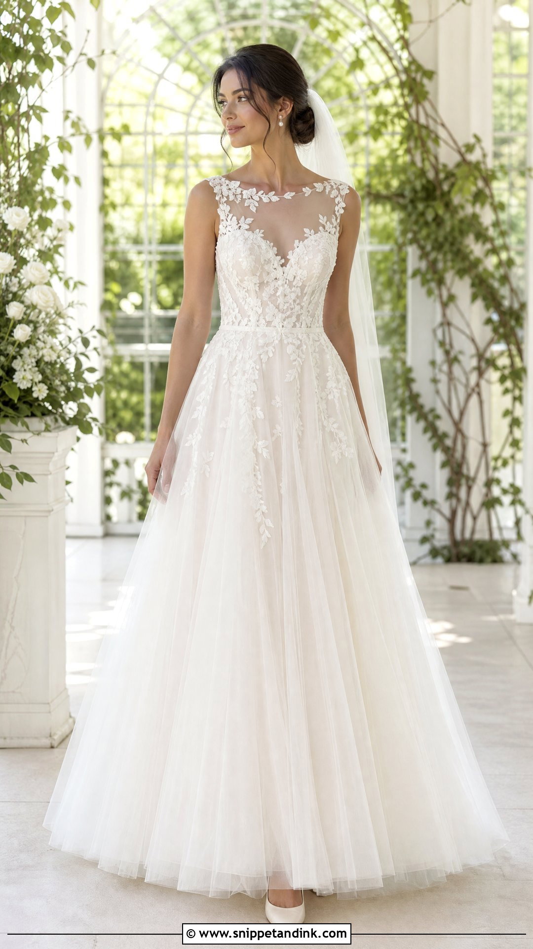 Sleeveless Illusion Neck Wedding Gown - Snippet and Ink - 20 Sleeveless Wedding Gown Ideas