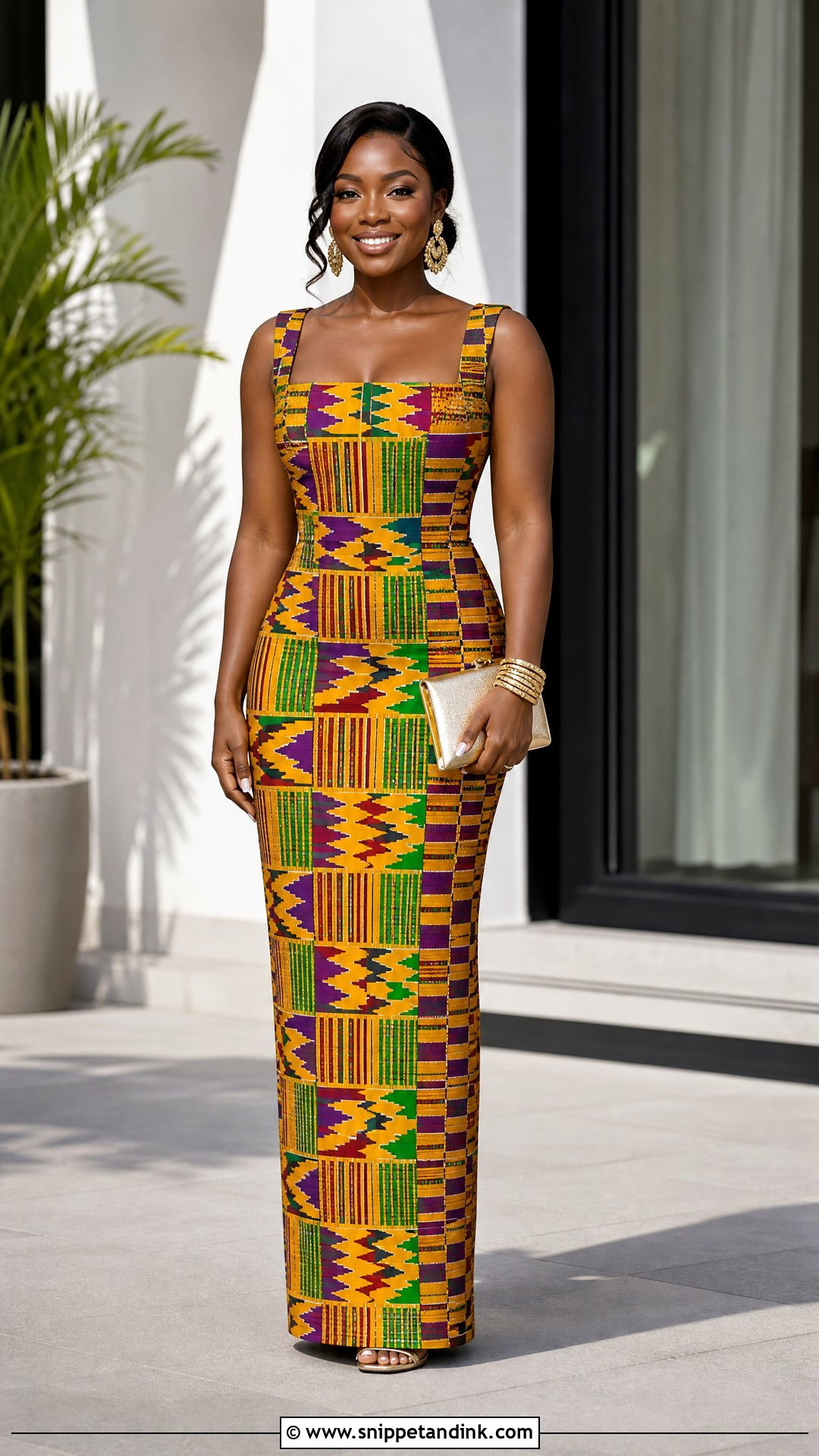 Sleeveless Kente Column Wedding Dress - Snippet and Ink - 20 Traditional Ghana Wedding Dress Ideas