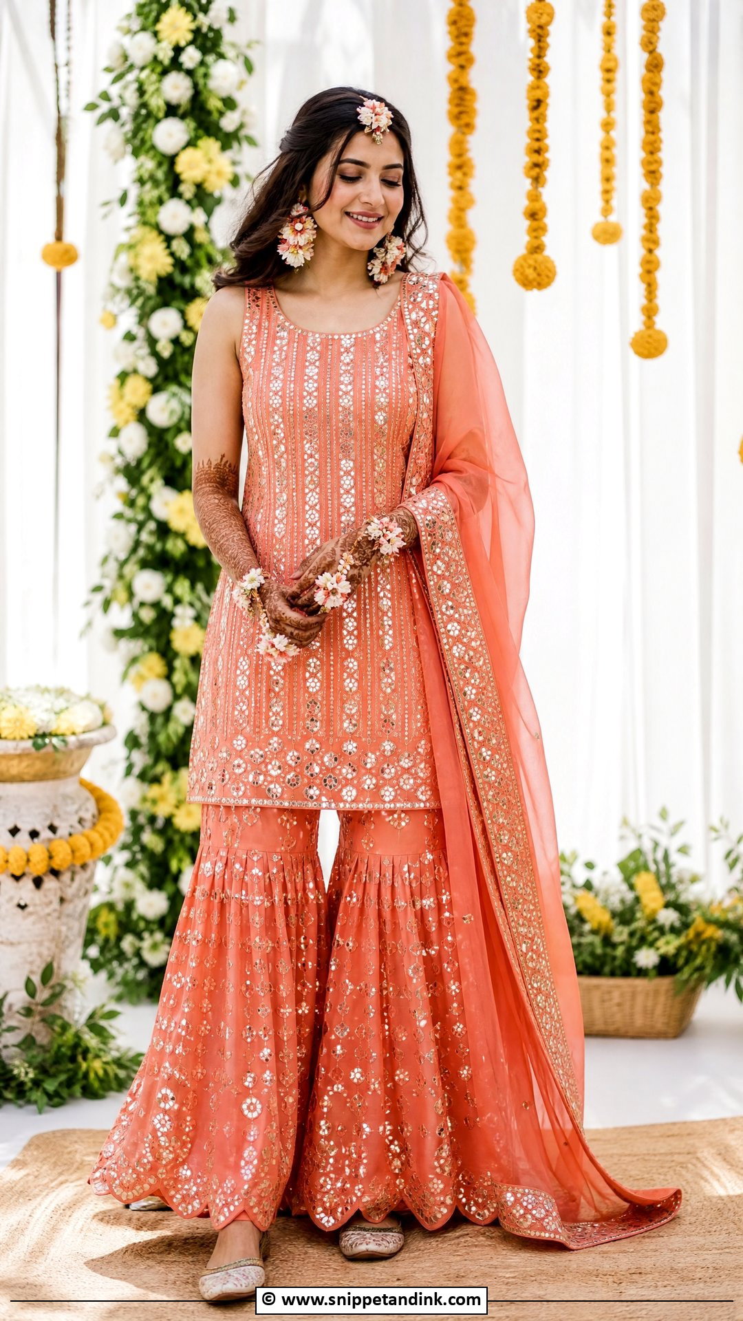 Sleeveless Kurta Sharara Mehendi Outfit - Snippet and Ink - 35 Mehendi Outfits for Bride