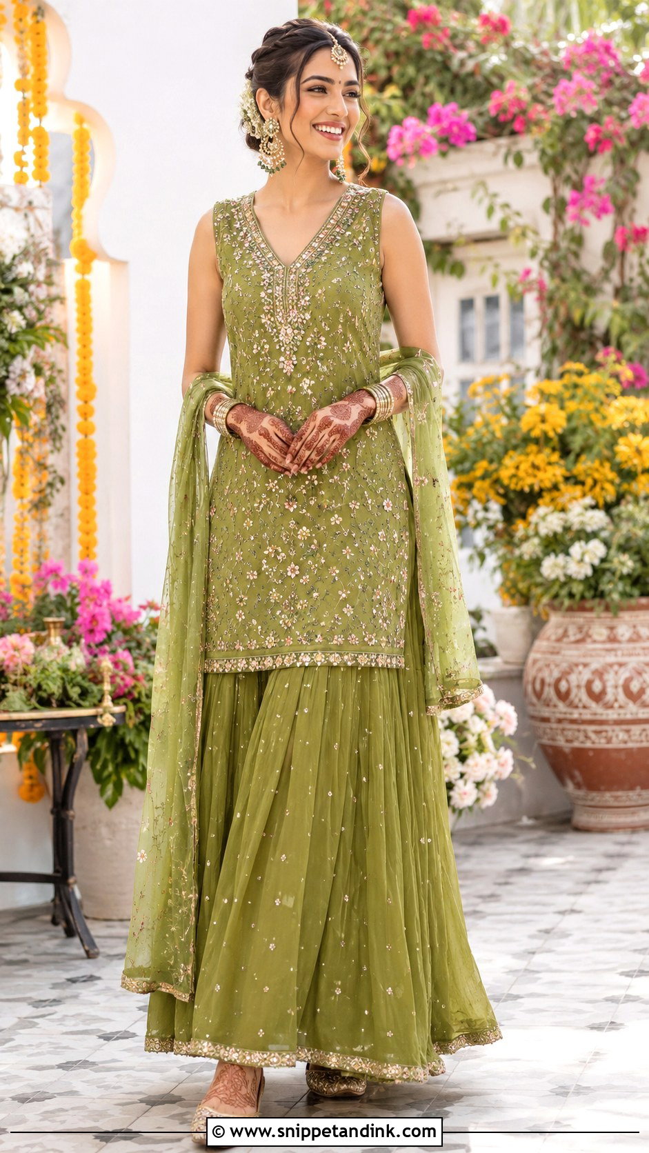 Sleeveless Kurta Skirt Mehandi Outfit - Snippet and Ink - 25 Indian Bridal Mehandi Outfits Brides