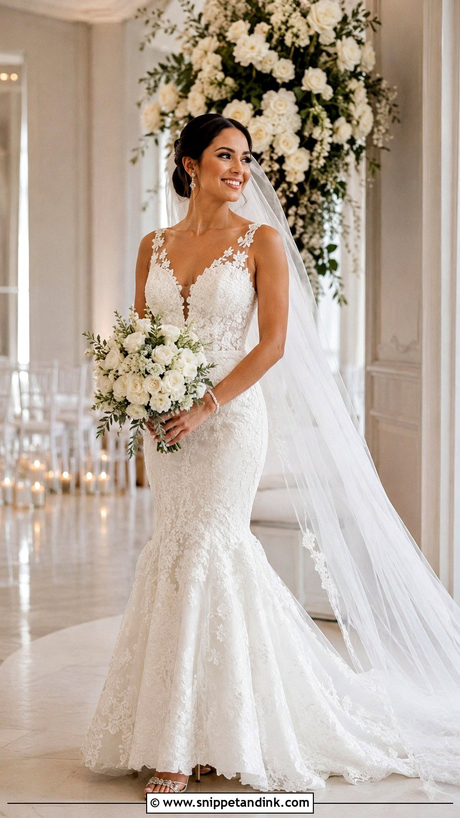 Sleeveless Lace Mermaid Wedding Dress - Snippet and Ink - 30 Sleeveless Wedding Dress Ideas