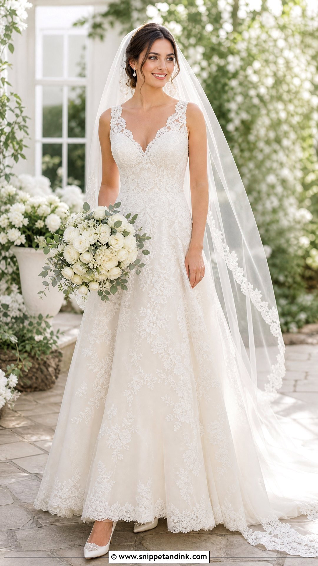 Sleeveless Lace Wedding Gown - Snippet and Ink - 20 Sleeveless Wedding Gown Ideas
