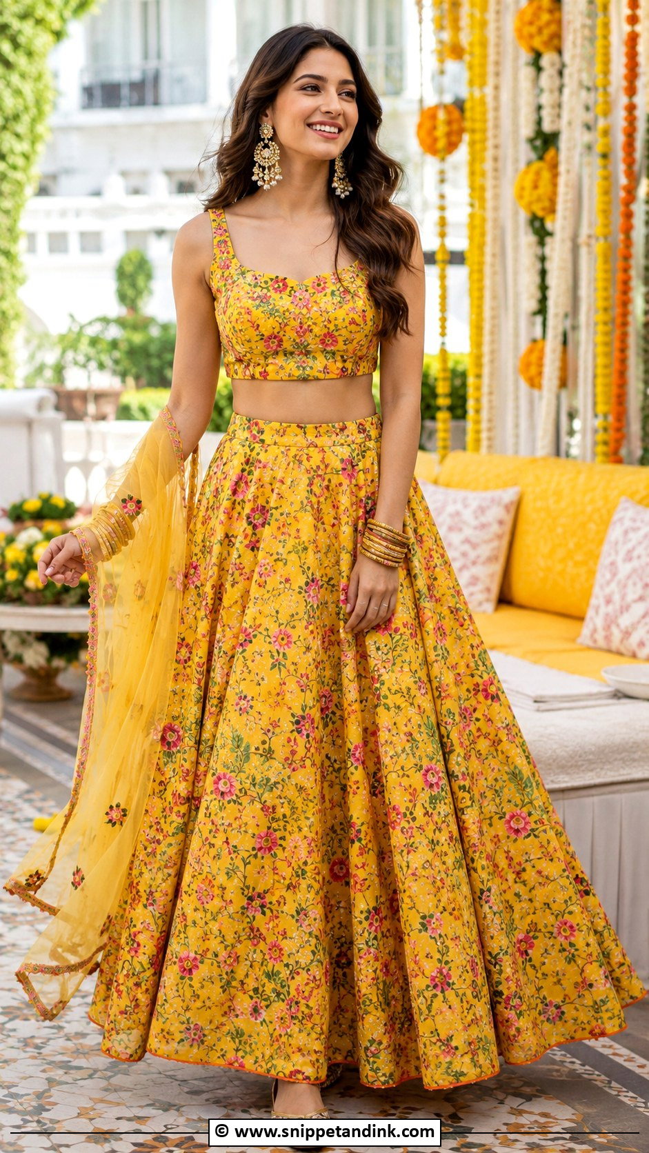 Sleeveless Mehandi Crop Top Skirt - Snippet and Ink - 30 Mehandi Dress Ideas