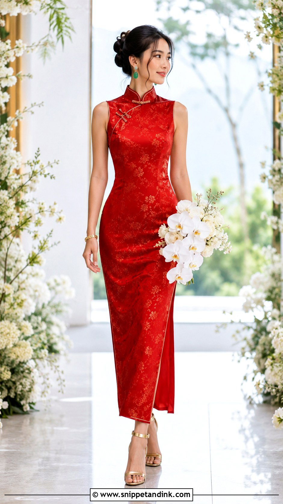 Sleeveless Red Qipao Wedding Dress - Snippet and Ink - 20 Red Chinese Wedding Dress Ideas