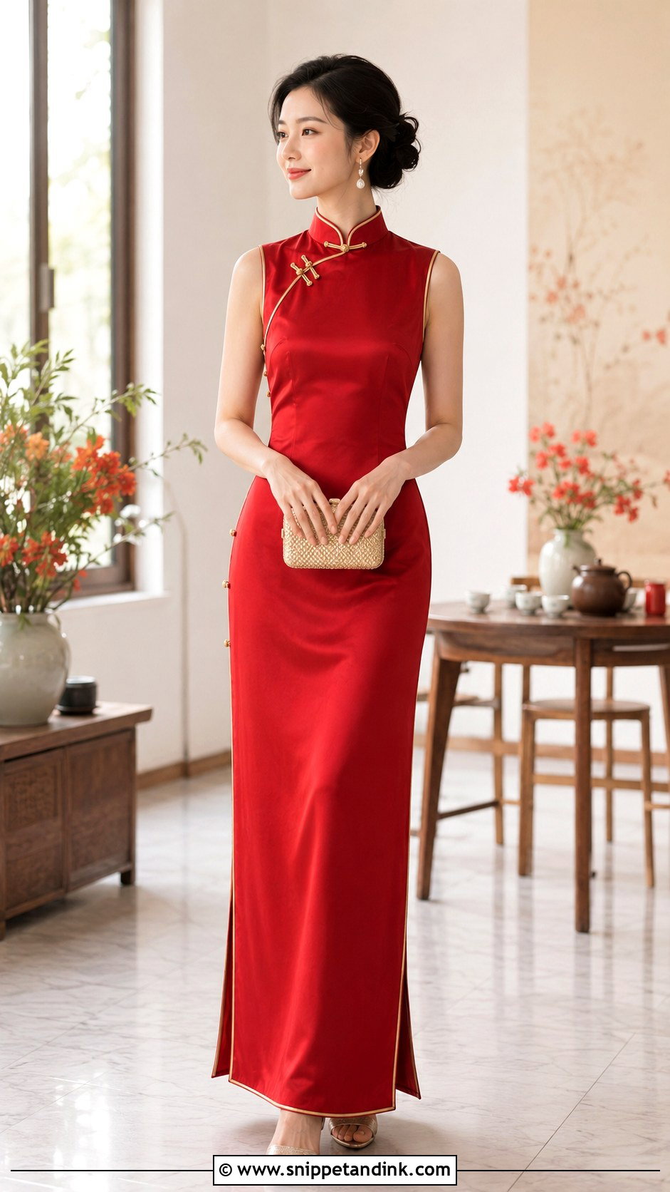 Sleeveless Red Silk Cheongsam Wedding Dress - Snippet and Ink - 20 Cheongsam Wedding Dress Ideas