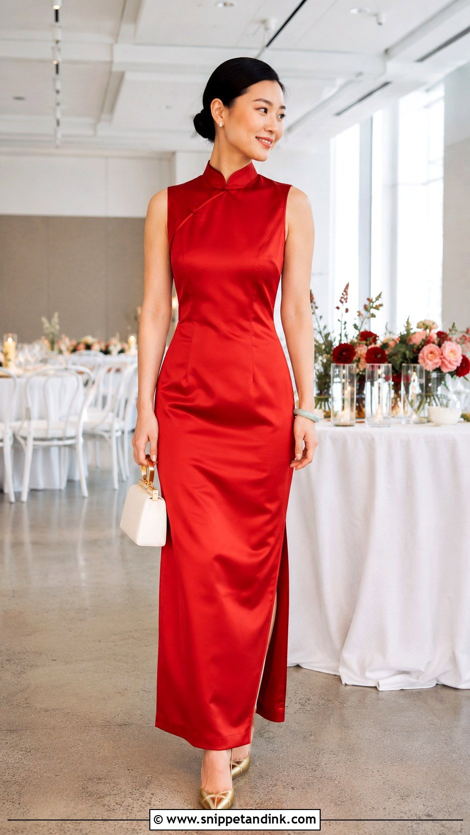 Sleeveless Satin Wedding Qipao - Snippet and Ink - 20 Wedding Qipao Ideas