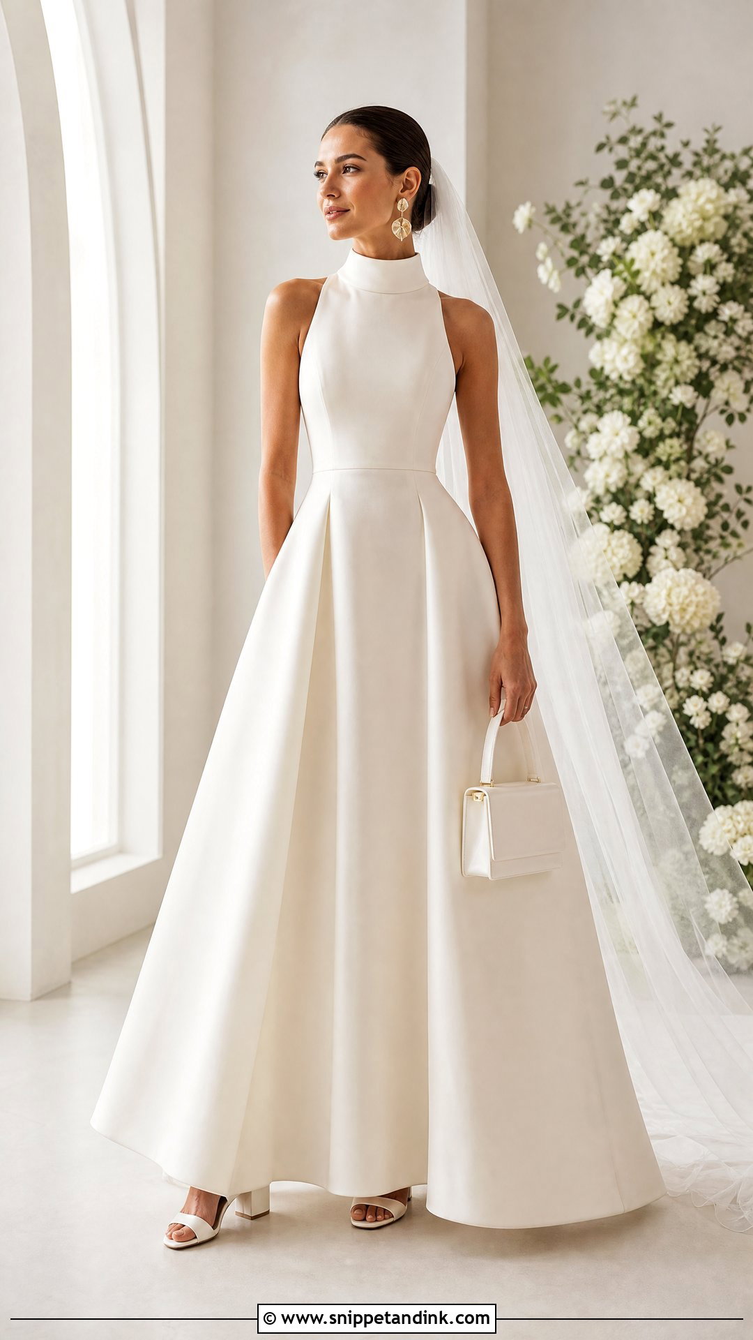 Sleeveless Turtleneck A Line Wedding Dress - Snippet and Ink - 20 Turtleneck Wedding Dresses