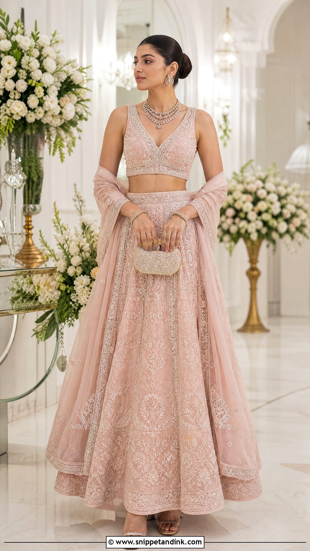 Sleeveless V Neck Bridal Blouse With Lehenga - Snippet and Ink - 20 V Neck Bridal Blouse Ideas