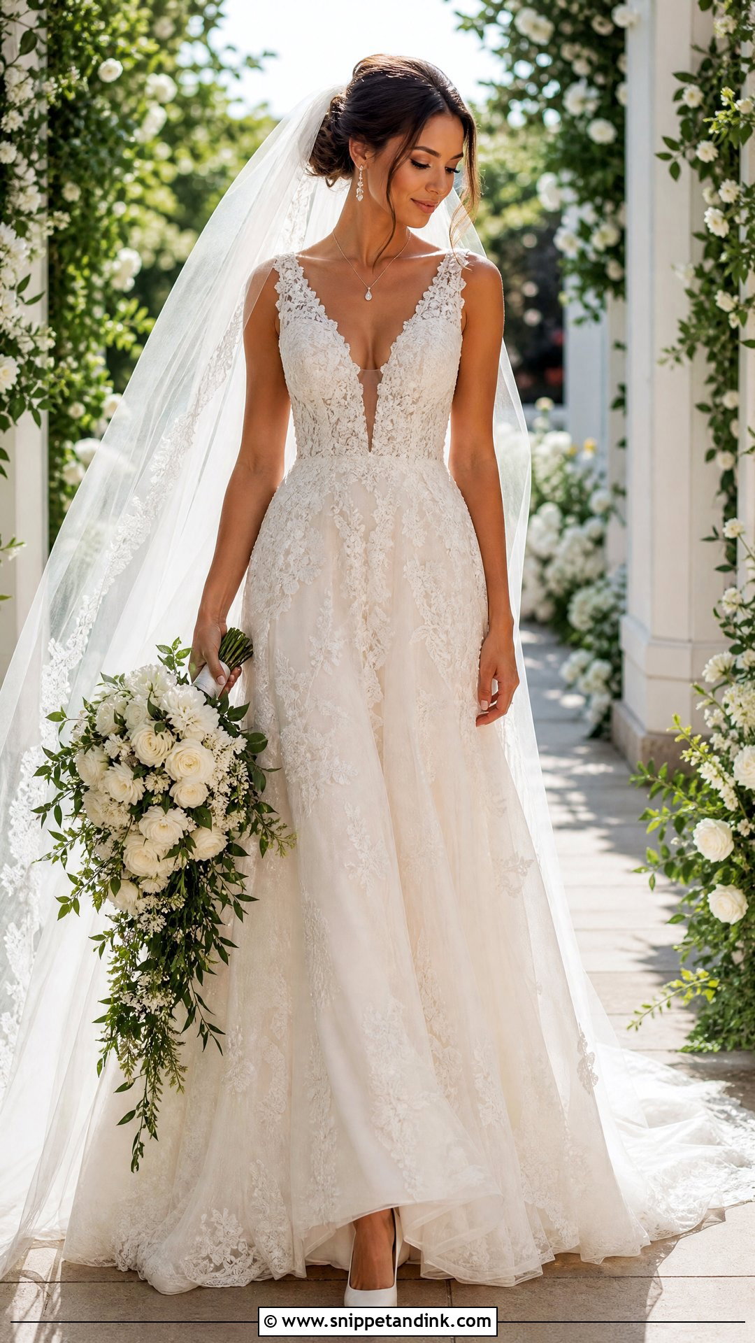 Sleeveless V Neck Wedding Gown - Snippet and Ink - 20 Sleeveless Wedding Gown Ideas