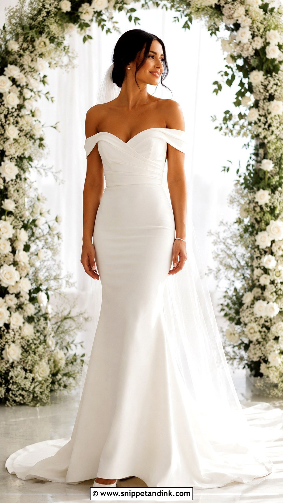 Slim Off Shoulder Wedding Dress - Snippet and Ink - 25 Slim Wedding Dress Ideas