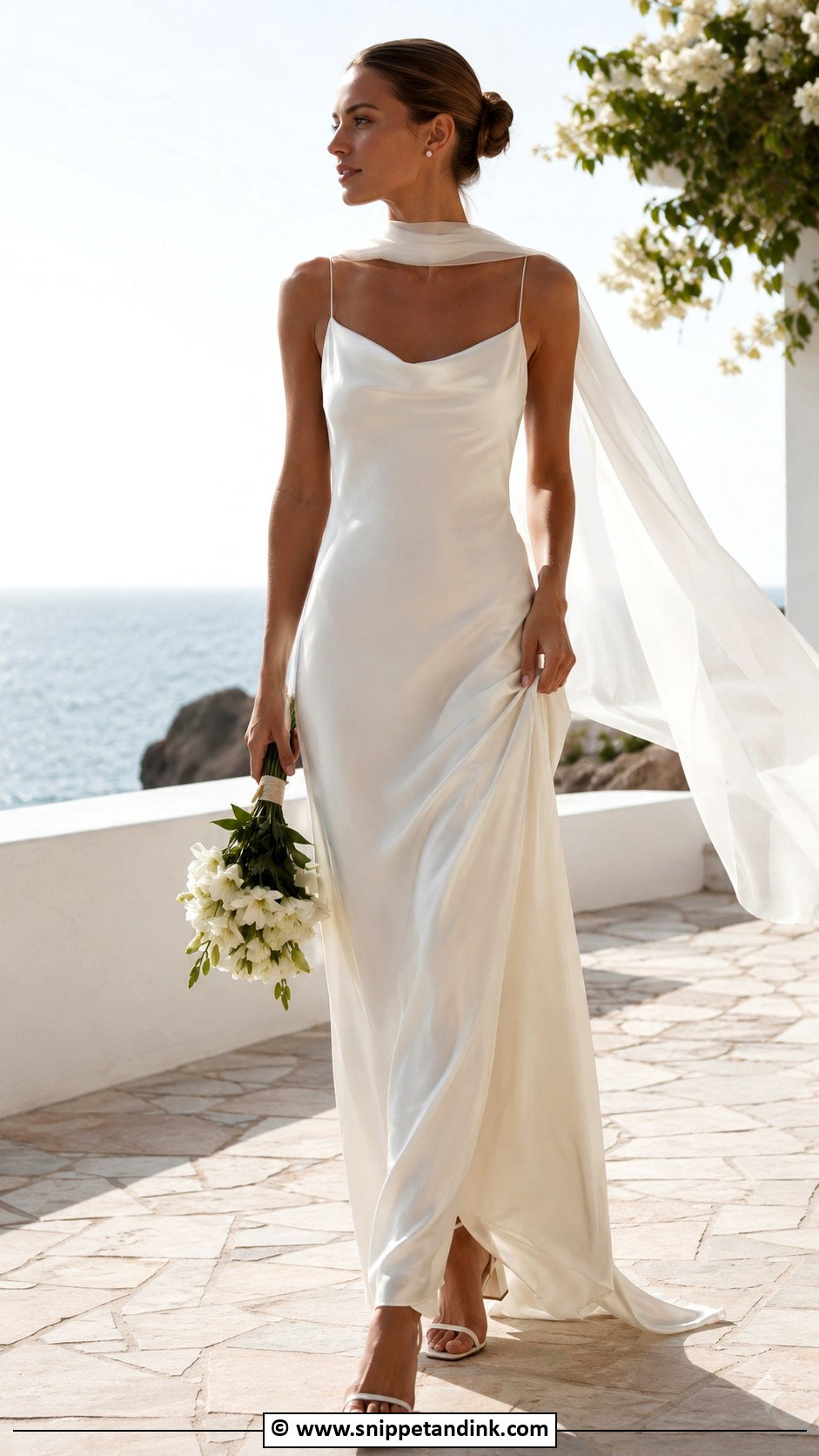 Slip Beach Bridal Dress With Strappy Heels - Snippet and Ink - 30 Beach Bridal Dresses