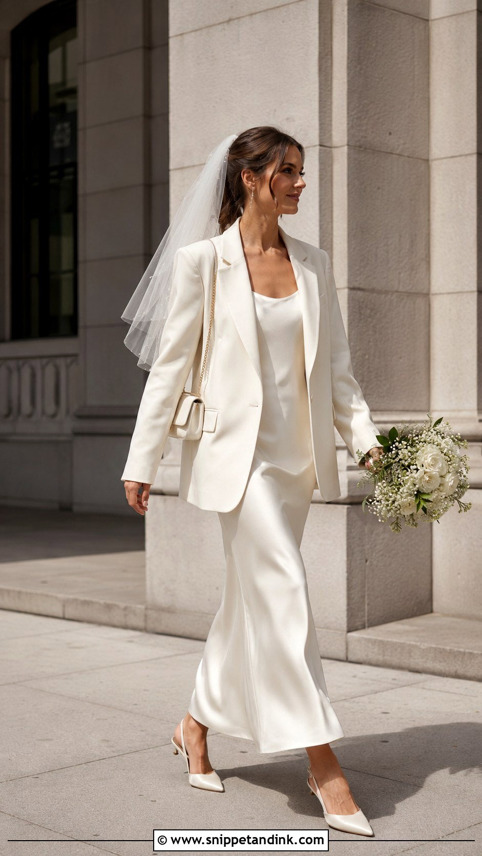 Slip City Wedding Dress With Oversized Blazer - Snippet and Ink - 20 City Wedding Dress Ideas