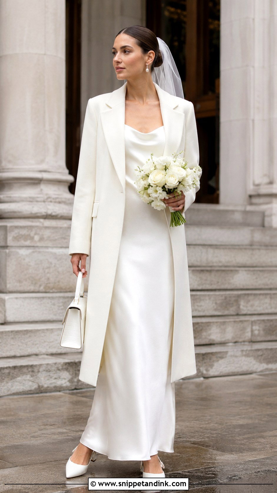 Slip Court Wedding Gown With Tailored Coat - Snippet and Ink - 20 Court Wedding Gown Ideas