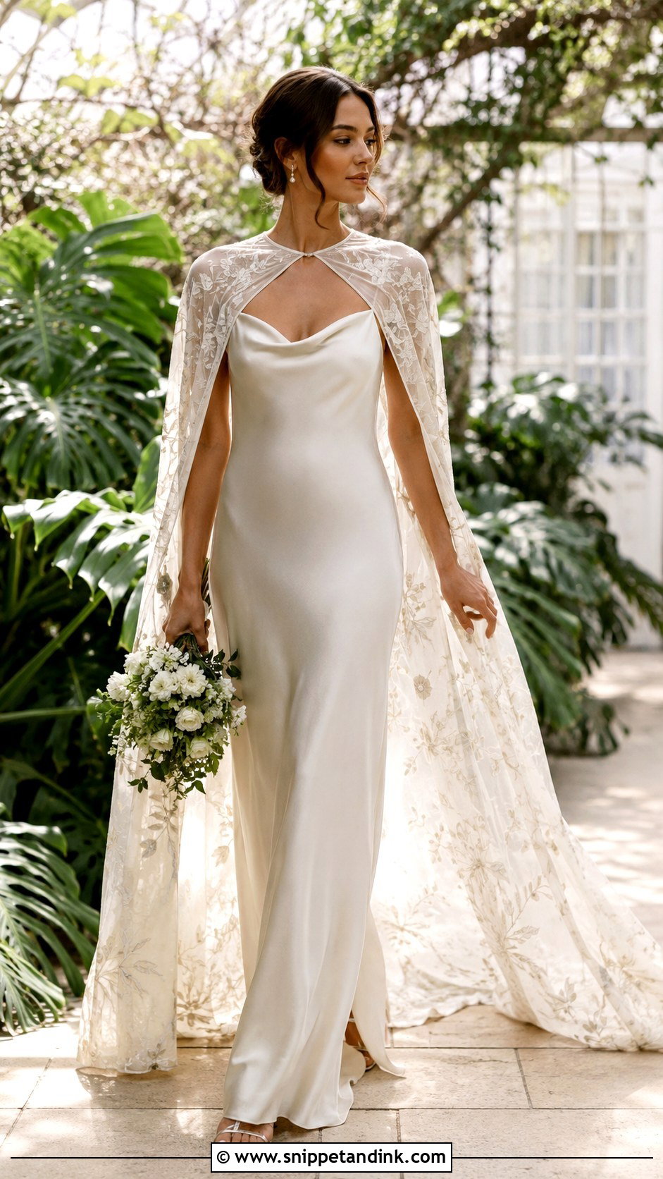 Slip Dress And Embroidered Cape Wedding Outfit - Snippet and Ink - 20 Alternative Wedding Outfit Ideas