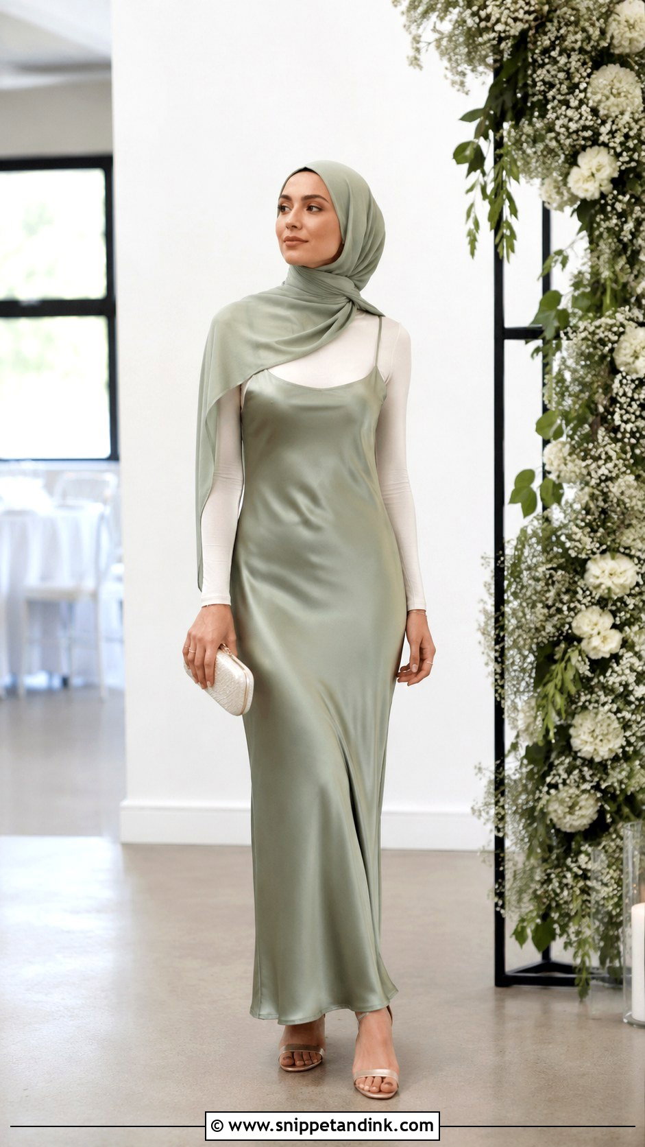 Slip Dress With Long Sleeve Layer And Hijab - Snippet and Ink - 30 Hijab Style for Wedding Ideas