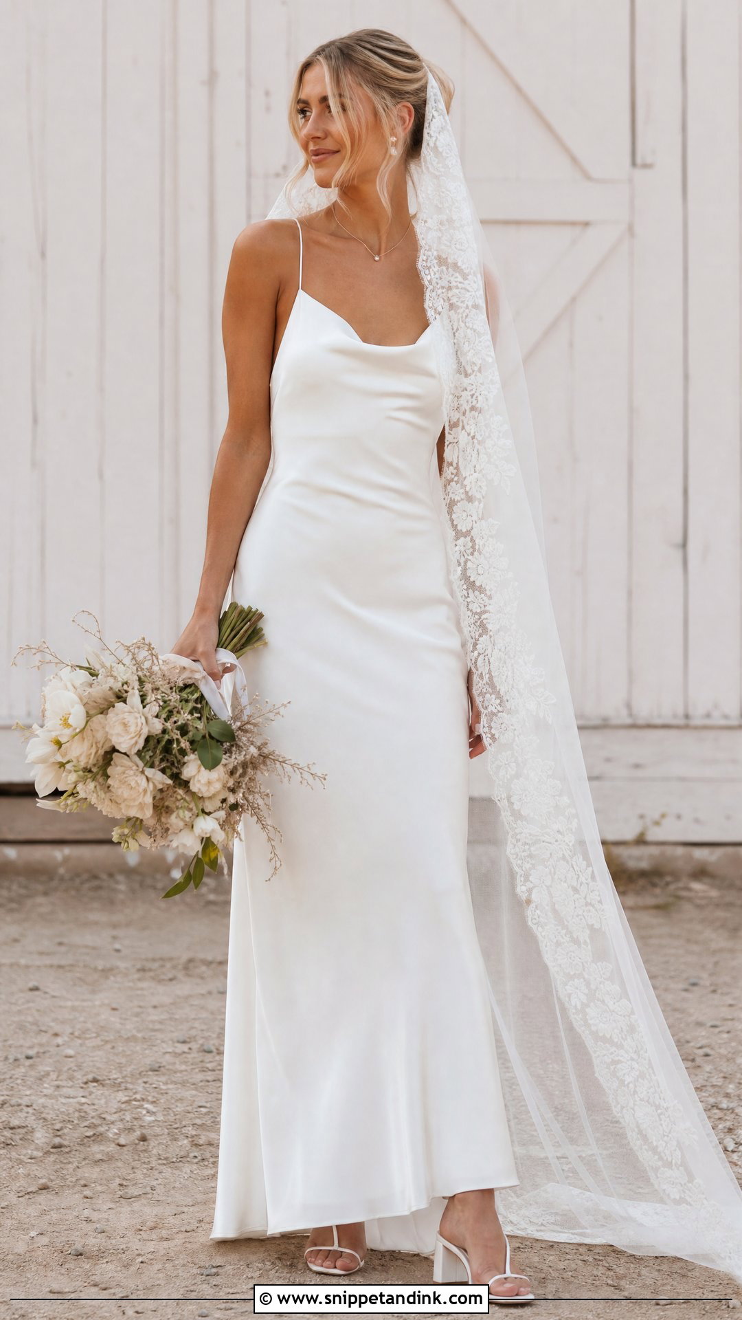 Slip Farm Wedding Dress With Lace Veil - Snippet and Ink - 25 Farm Wedding Dress Ideas