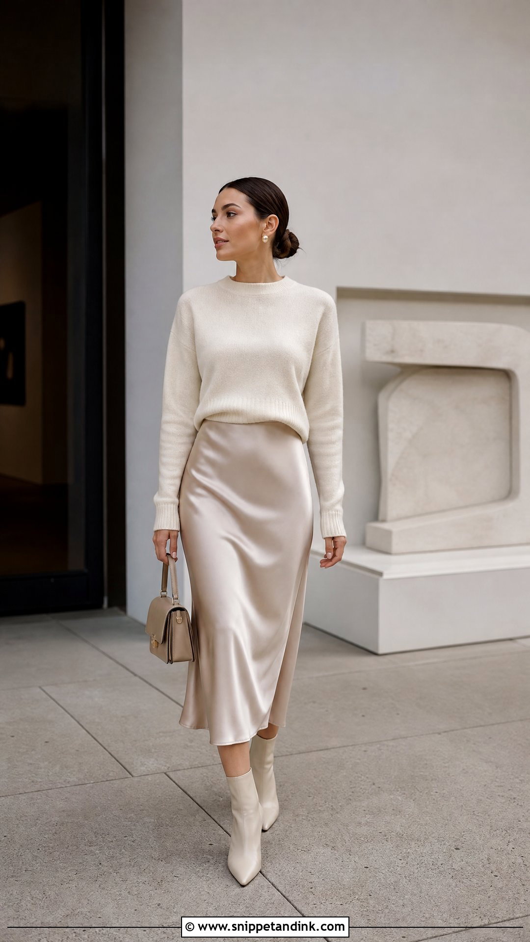 Slip Skirt And Cashmere Sweater Proposal Outfit - Snippet and Ink - 20 Outfits to Get Engaged in