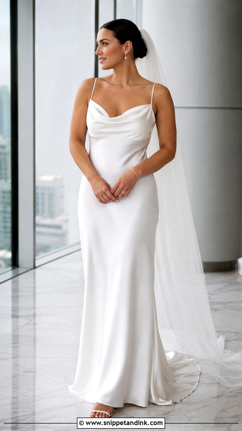 Slip Wedding Dress With Cowl Neckline - Snippet and Ink - 20 Midsize Bride Wedding Dress Ideas