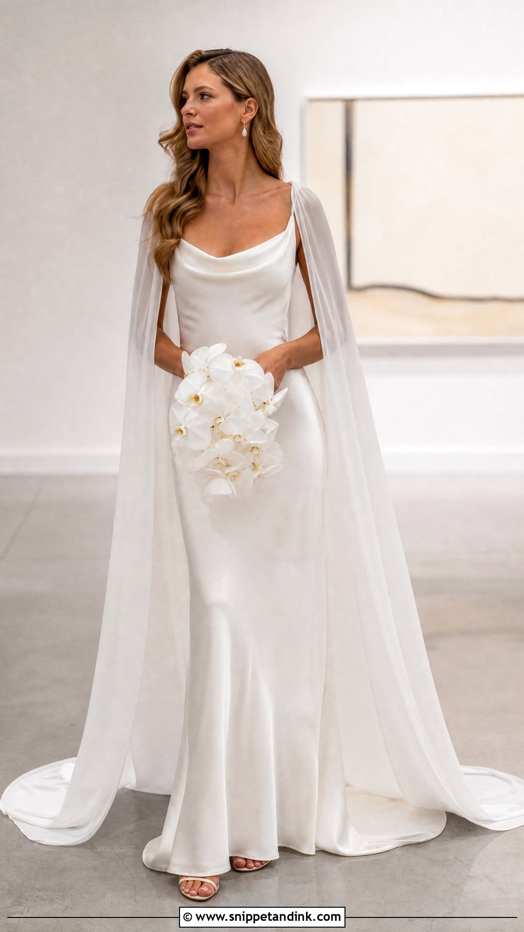 Slip Wedding Dress With Floor Length Cape - Snippet and Ink - 20 Wedding Dress with a Cape Ideas