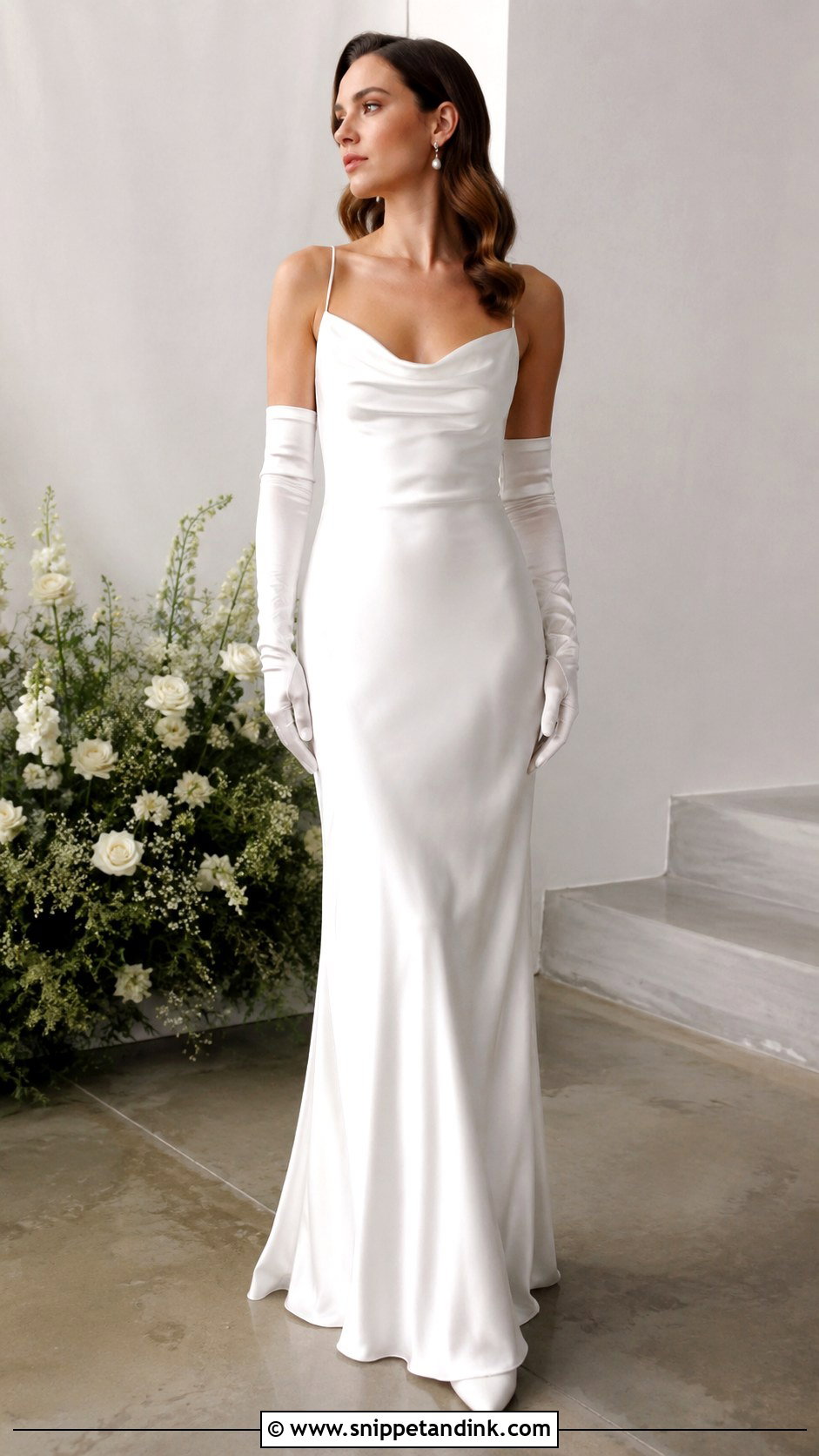 Slip Wedding Dress With Gloves - Snippet and Ink - 30 Old Hollywood Wedding Dress Ideas