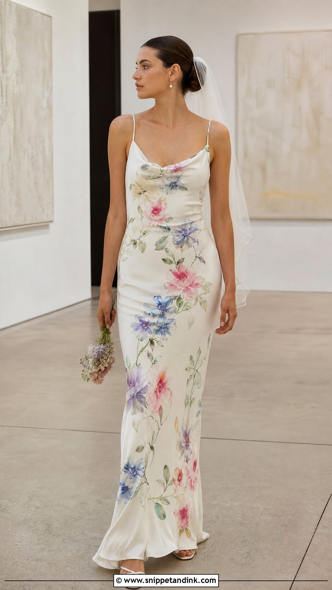 Slip Wedding Dress With Hand Painted Flowers - Snippet and Ink - 20 Wedding Dress with Colorful Flowers