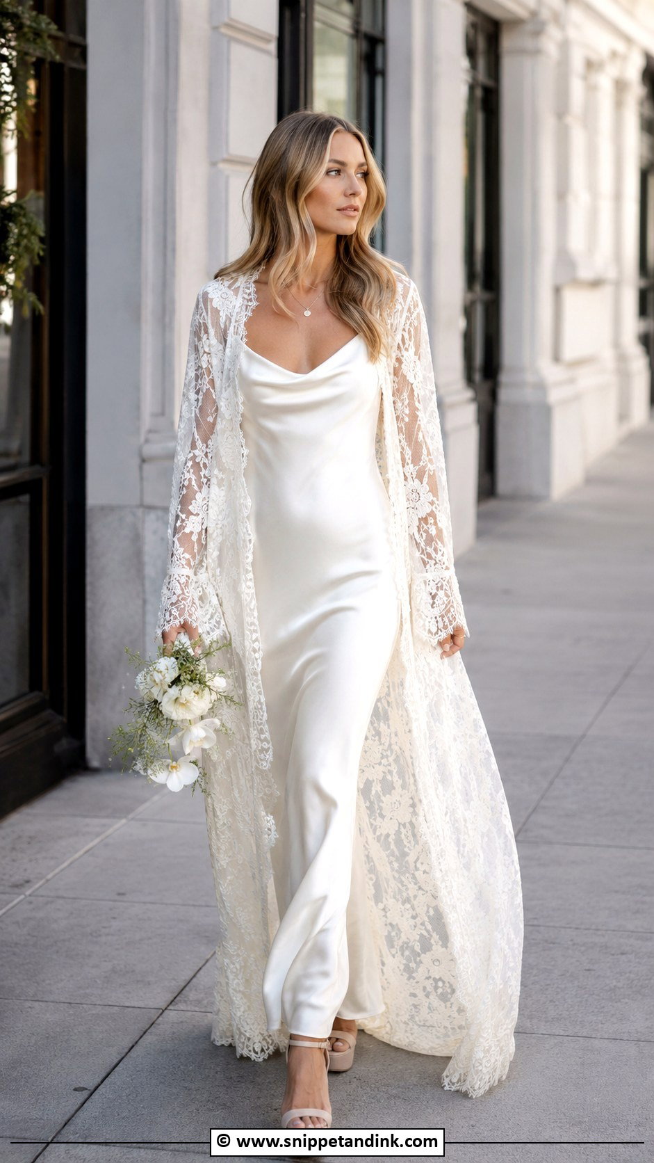 Slip Wedding Dress With Lace Duster - Snippet and Ink - 30 70s Wedding Dress Ideas