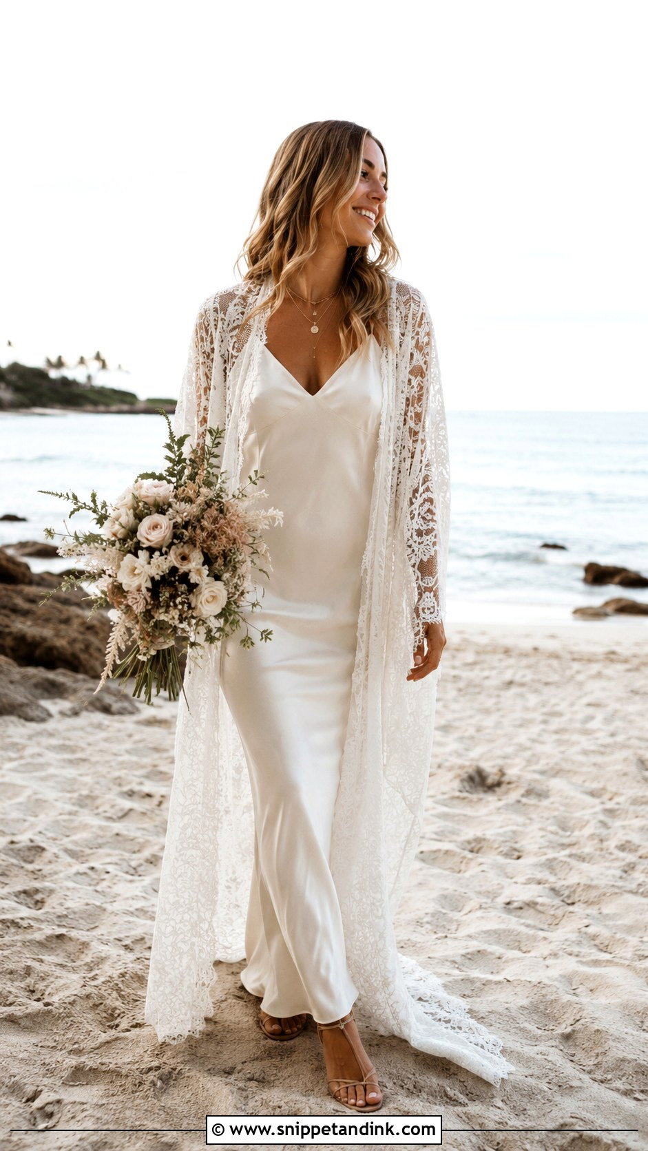 Slip Wedding Dress With Lace Kimono - Snippet and Ink - 25 Vintage Hippie Wedding Dress Ideas