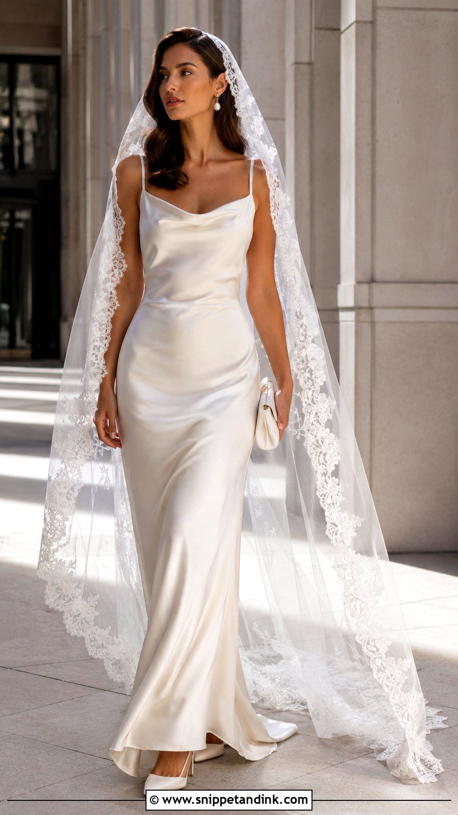 Slip Wedding Dress With Lace Veil - Snippet and Ink - 20 Feminine Wedding Dress Ideas
