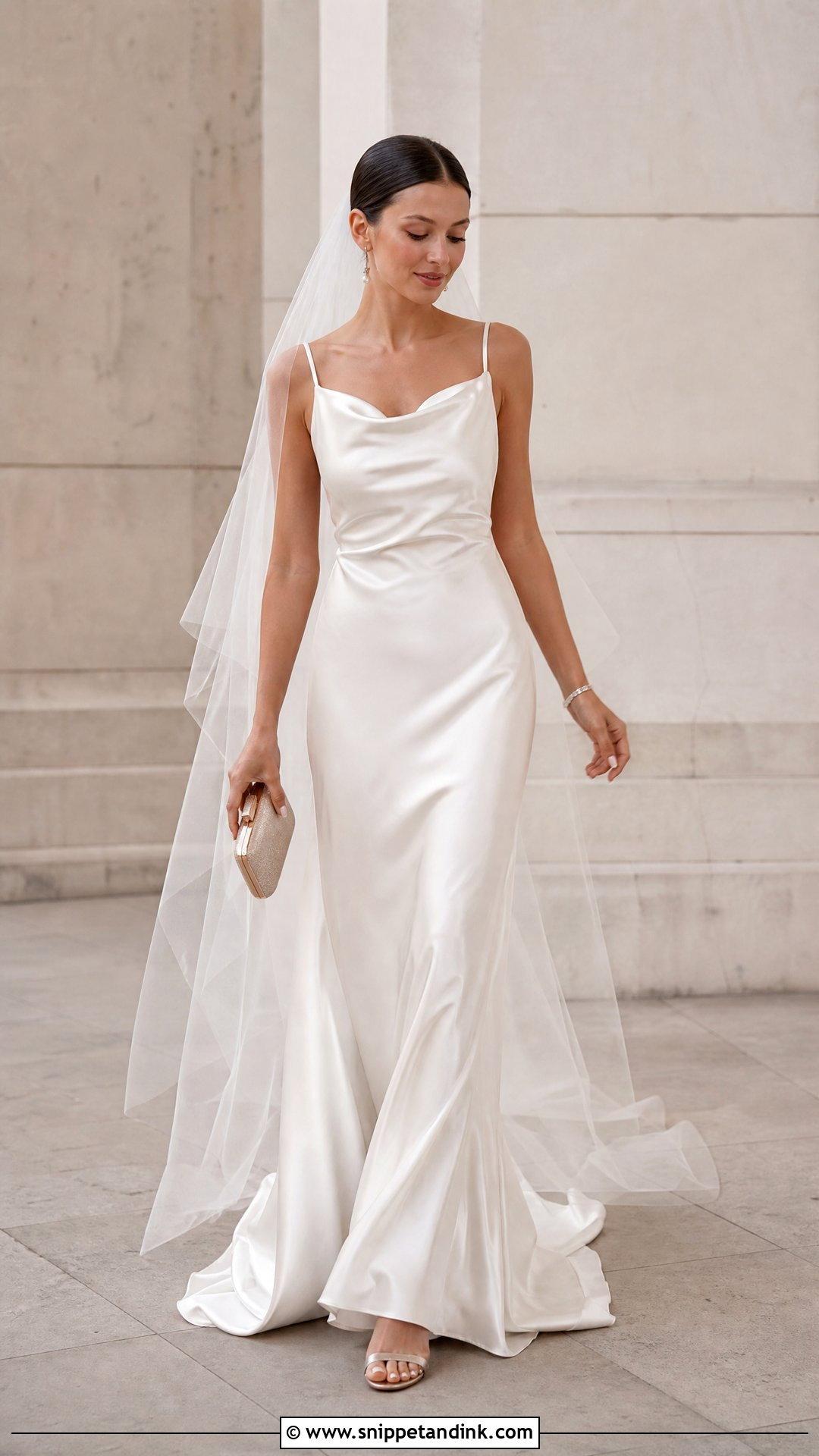Slip Wedding Dress With Metallic Heels - Snippet and Ink - 25 Wedding Footwear Ideas